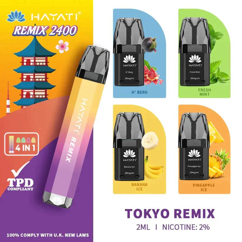 4 in 1 Hayati Remix 2400 Puffs Disposable Vape Pod Kit 20MG - Hayati Remix 2400 Puffs 4 in 1 Disposable Vape Pod Kit - Vape & Candy Wholesale - Vape Fast UK