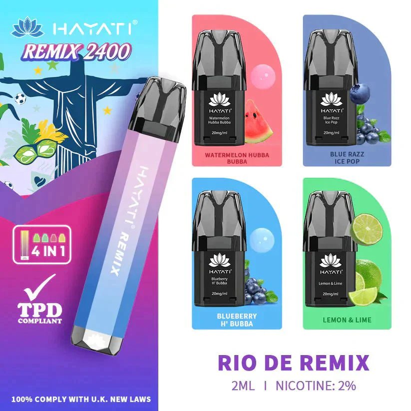4 in 1 Hayati Remix 2400 Puffs Disposable Vape Pod Kit 20MG - Hayati Remix 2400 Puffs 4 in 1 Disposable Vape Pod Kit - Vape & Candy Wholesale - Vape Fast UK