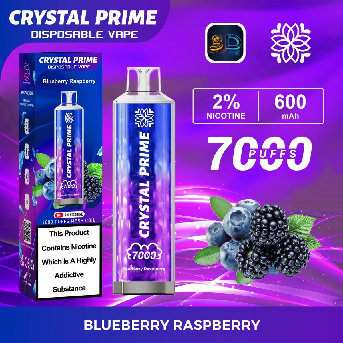 Crystal Prime 7000 Puffs Disposable Vape Pod Device 20MG - Crystal Prime 7000 Disposable Vape Pod Device Box of 10 - #Simbavapeswholesale# - Vape Fast UK