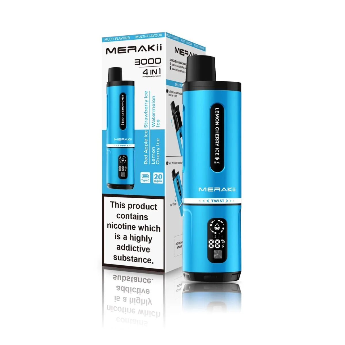 Merakii 3000 Disposable Vape 4 in 1 Pod System Kit - Box of 5 - Merakii 3000 Disposable Vape 4 in 1 Pod System Kit - Box of 5 - Vape Fast UK