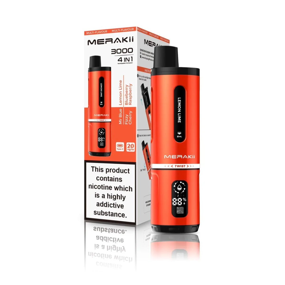 Merakii 3000 Disposable Vape 4 in 1 Pod System Kit - Box of 5 - Merakii 3000 Disposable Vape 4 in 1 Pod System Kit - Box of 5 - Vape Fast UK