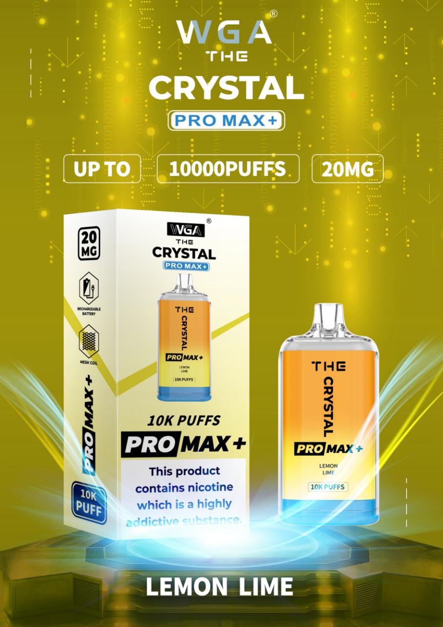 WGA The Crystal Pro Max + 10000 Disposable Vape Pod Device Box of 10 - WGA The Crystal Pro Max + 10000 Puff Disposable Vape - The Crystal Pro Max + 10000 Disposable Vape Puff Pod Bar - Wolfvapes.co.uk - Lemon Lime - Vape Fast UK - Vape Fast UK