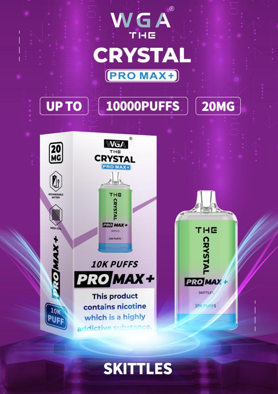 WGA The Crystal Pro Max + 10000 Disposable Vape Pod Device Box of 10 - WGA The Crystal Pro Max + 10000 Puff Disposable Vape - The Crystal Pro Max + 10000 Disposable Vape Puff Pod Bar - Wolfvapes.co.uk - Skittes - Vape Fast UK - Vape Fast UK