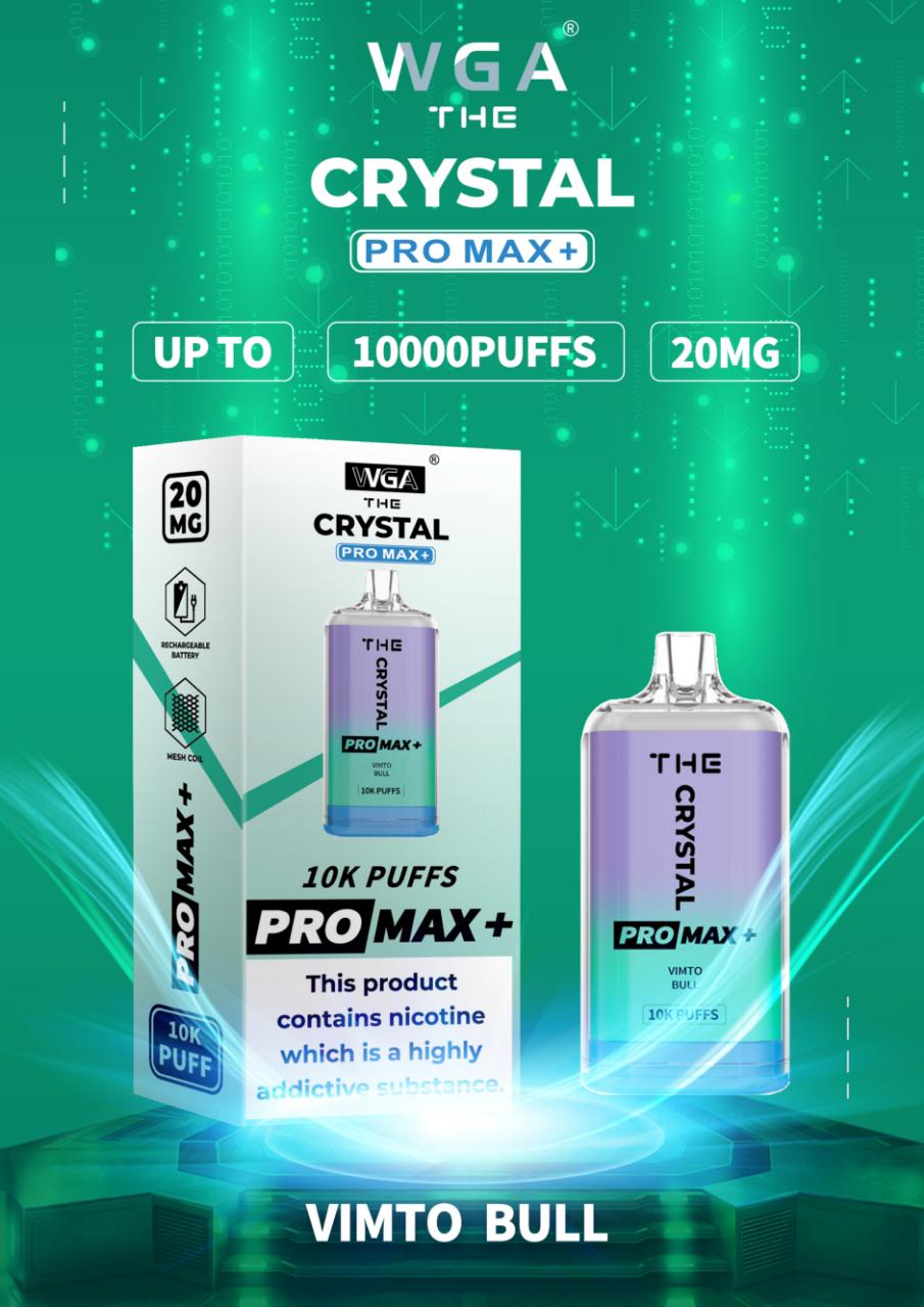 WGA The Crystal Pro Max + 10000 Disposable Vape Pod Device Box of 10 - WGA The Crystal Pro Max + 10000 Puff Disposable Vape - The Crystal Pro Max + 10000 Disposable Vape Puff Pod Bar - Wolfvapes.co.uk - VMT Bull - Vape Fast UK - Vape Fast UK