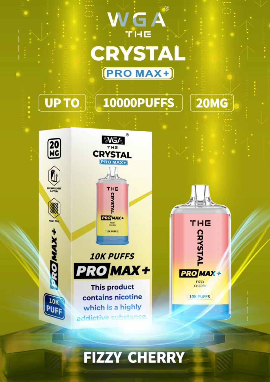 WGA The Crystal Pro Max + 10000 Disposable Vape Pod Device Box of 10 - WGA The Crystal Pro Max + 10000 Puff Disposable Vape - The Crystal Pro Max + 10000 Disposable Vape Puff Pod Bar - Wolfvapes.co.uk - Fizzy Cherry - Vape Fast UK - Vape Fast UK