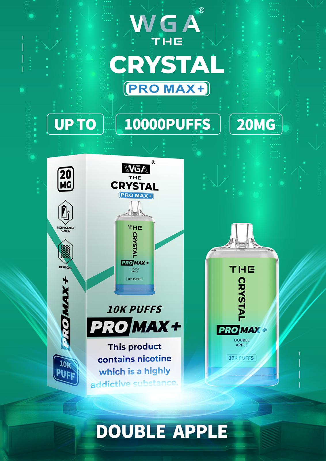 WGA The Crystal Pro Max + 10000 Disposable Vape Pod Device Box of 10 - WGA The Crystal Pro Max + 10000 Puff Disposable Vape - The Crystal Pro Max + 10000 Disposable Vape Puff Pod Bar - Wolfvapes.co.uk - Double Apple - Vape Fast UK - Vape Fast UK