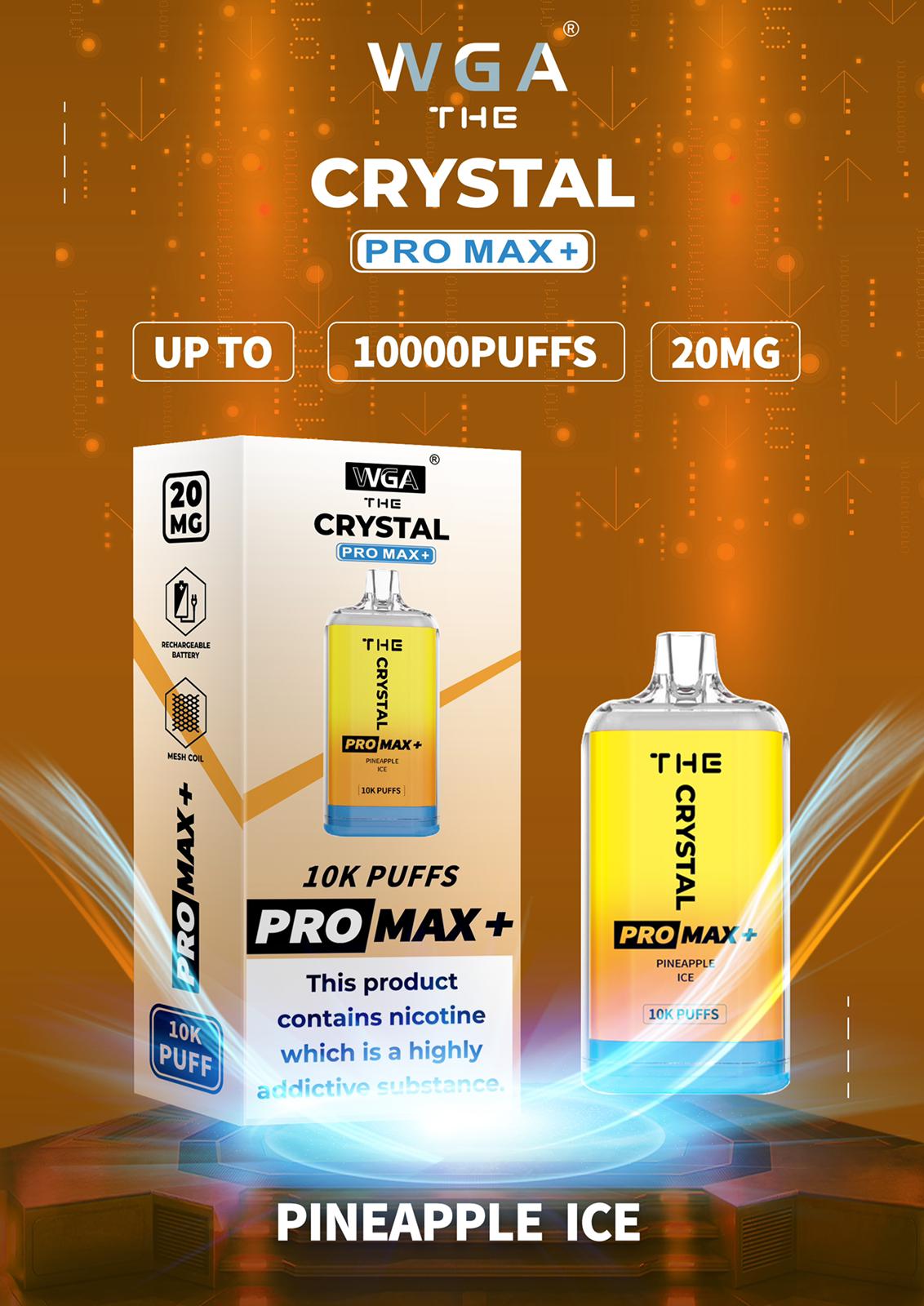 WGA The Crystal Pro Max + 10000 Disposable Vape Pod Device Box of 10 - WGA The Crystal Pro Max + 10000 Puff Disposable Vape - The Crystal Pro Max + 10000 Disposable Vape Puff Pod Bar - Wolfvapes.co.uk - Pineapple Ice - Vape Fast UK - Vape Fast UK