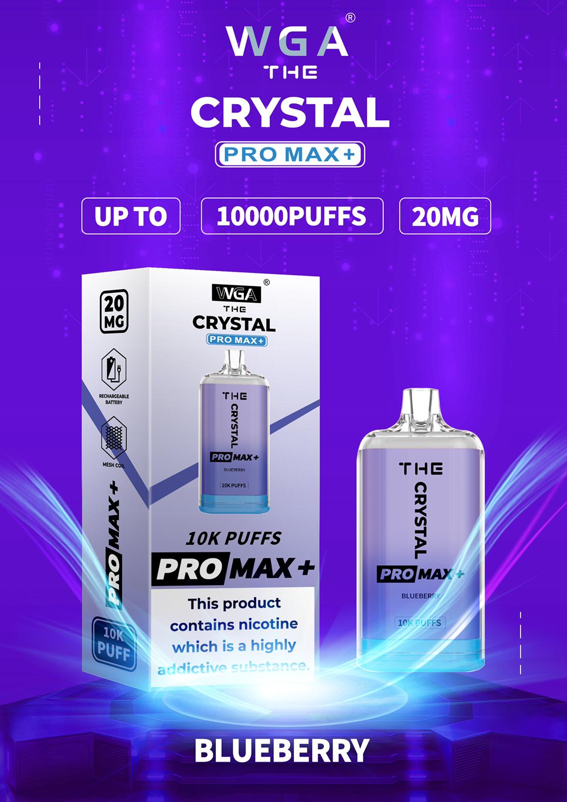 WGA The Crystal Pro Max + 10000 Disposable Vape Pod Device Box of 10 - WGA The Crystal Pro Max + 10000 Puff Disposable Vape - The Crystal Pro Max + 10000 Disposable Vape Puff Pod Bar - Wolfvapes.co.uk - Blueberry - Vape Fast UK - Vape Fast UK