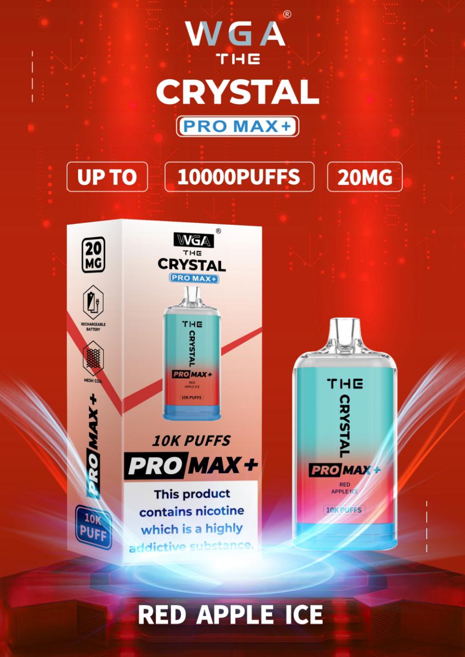 WGA The Crystal Pro Max + 10000 Disposable Vape Pod Device Box of 10 - WGA The Crystal Pro Max + 10000 Puff Disposable Vape - The Crystal Pro Max + 10000 Disposable Vape Puff Pod Bar - Wolfvapes.co.uk - Red Apple Ice - Vape Fast UK - Vape Fast UK