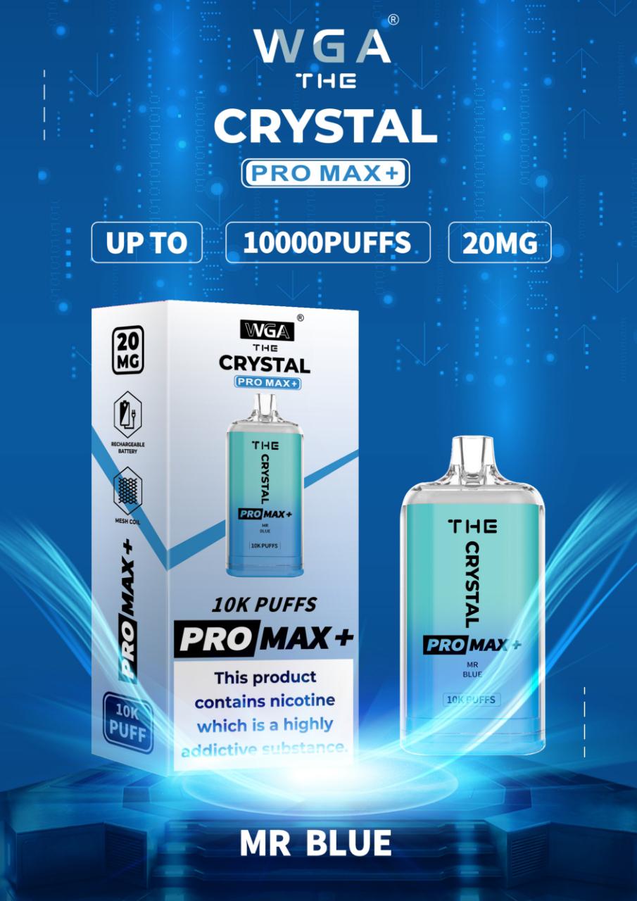 WGA The Crystal Pro Max + 10000 Disposable Vape Pod Device Box of 10 - WGA The Crystal Pro Max + 10000 Puff Disposable Vape - The Crystal Pro Max + 10000 Disposable Vape Puff Pod Bar - Wolfvapes.co.uk - Mr Blue - Vape Fast UK - Vape Fast UK