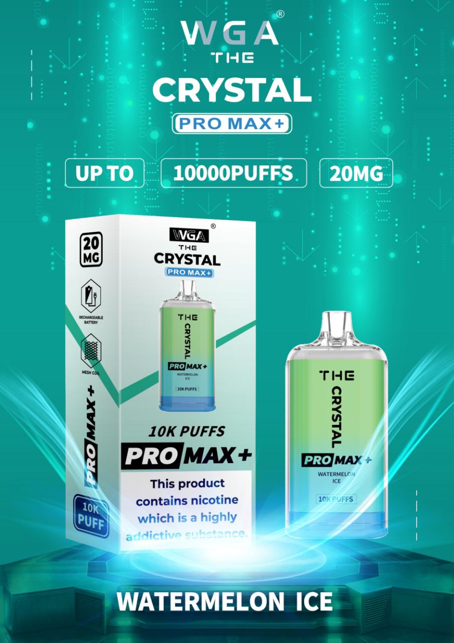 WGA The Crystal Pro Max + 10000 Disposable Vape Pod Device Box of 10 - WGA The Crystal Pro Max + 10000 Puff Disposable Vape - The Crystal Pro Max + 10000 Disposable Vape Puff Pod Bar - Wolfvapes.co.uk - Watermelon Ice - Vape Fast UK - Vape Fast UK