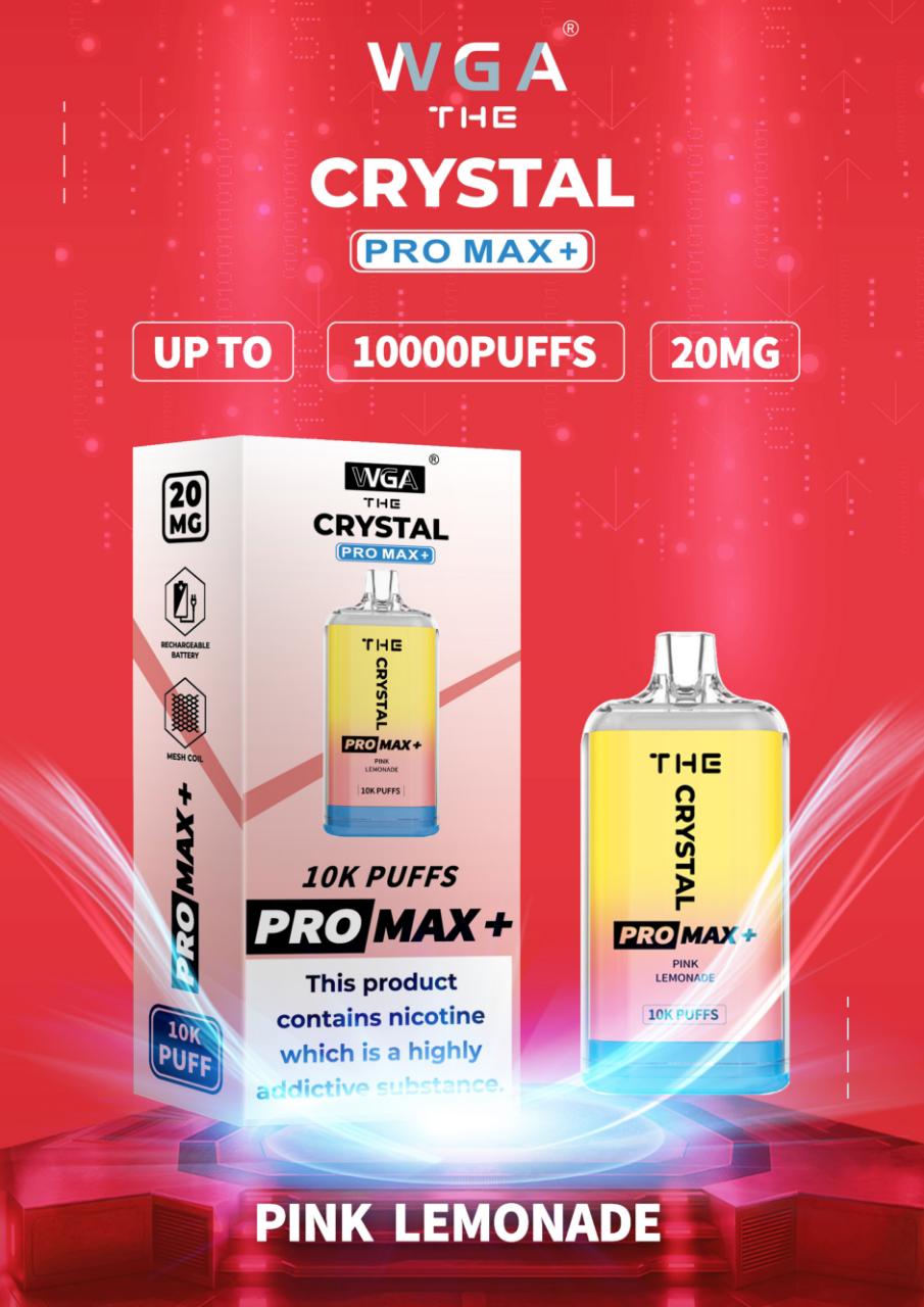 WGA The Crystal Pro Max + 10000 Disposable Vape Pod Device Box of 10 - WGA The Crystal Pro Max + 10000 Puff Disposable Vape - The Crystal Pro Max + 10000 Disposable Vape Puff Pod Bar - Wolfvapes.co.uk - Pink Lemonade - Vape Fast UK - Vape Fast UK