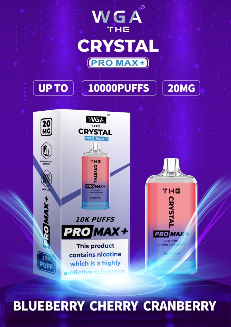 WGA The Crystal Pro Max + 10000 Disposable Vape Pod Device Box of 10 - WGA The Crystal Pro Max + 10000 Puff Disposable Vape - The Crystal Pro Max + 10000 Disposable Vape Puff Pod Bar - Wolfvapes.co.uk - Blueberry Cherry Cranberry - Vape Fast UK - Vape Fast UK