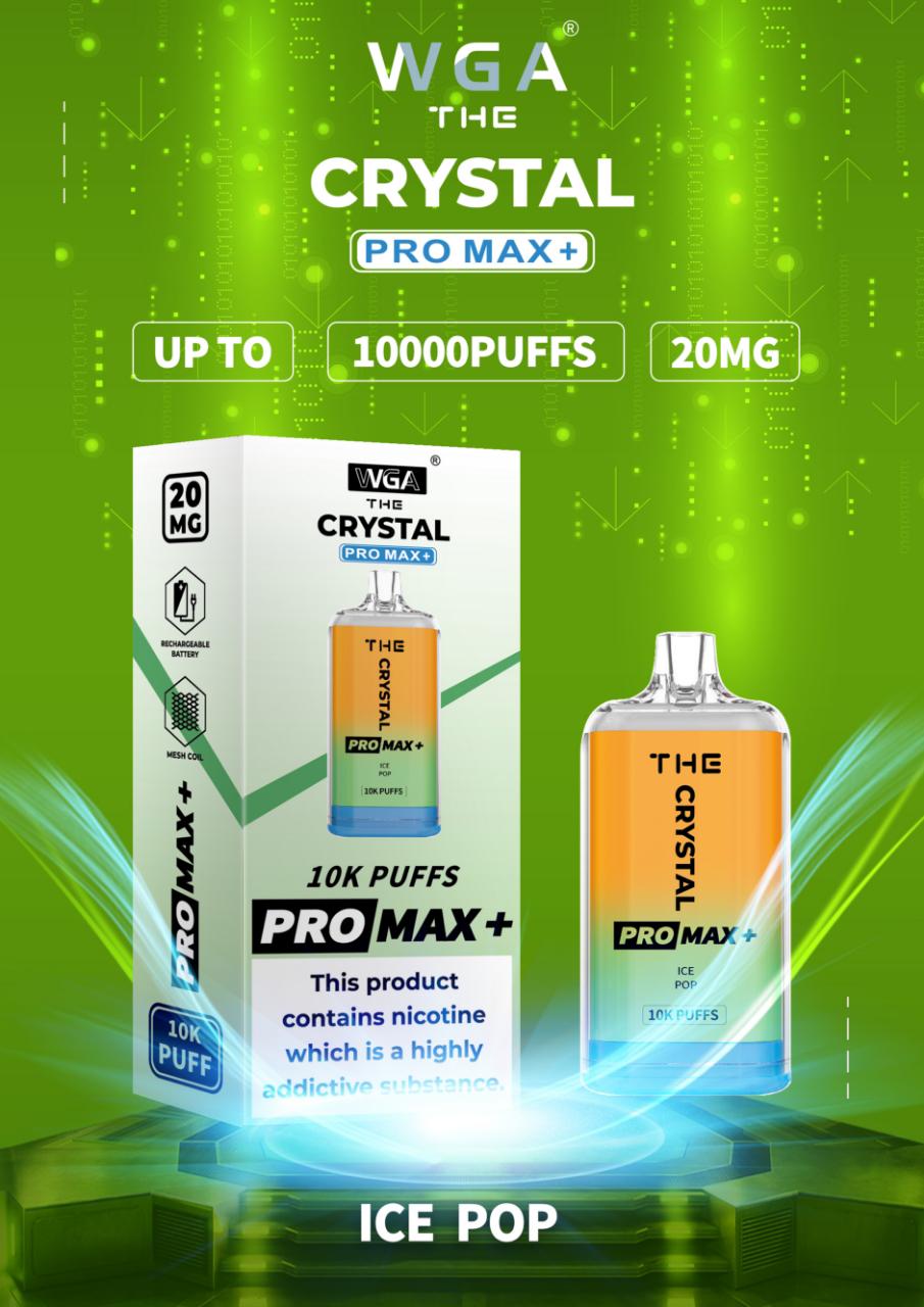 WGA The Crystal Pro Max + 10000 Disposable Vape Pod Device Box of 10 - WGA The Crystal Pro Max + 10000 Puff Disposable Vape - The Crystal Pro Max + 10000 Disposable Vape Puff Pod Bar - Wolfvapes.co.uk - Ice Pop - Vape Fast UK - Vape Fast UK