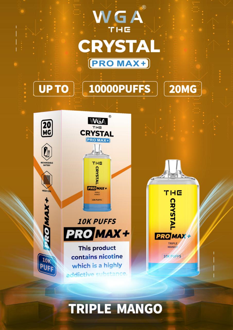 WGA The Crystal Pro Max + 10000 Disposable Vape Pod Device Box of 10 - WGA The Crystal Pro Max + 10000 Puff Disposable Vape - The Crystal Pro Max + 10000 Disposable Vape Puff Pod Bar - Wolfvapes.co.uk - Triple Mango - Vape Fast UK - Vape Fast UK