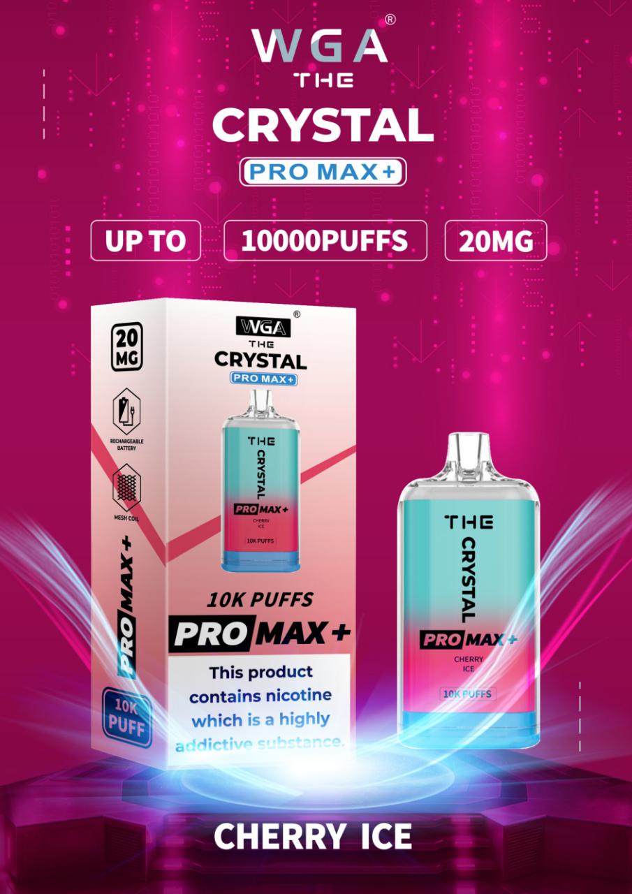 WGA The Crystal Pro Max + 10000 Disposable Vape Pod Device Box of 10 - WGA The Crystal Pro Max + 10000 Puff Disposable Vape - The Crystal Pro Max + 10000 Disposable Vape Puff Pod Bar - Wolfvapes.co.uk - Cherry Ice - Vape Fast UK - Vape Fast UK