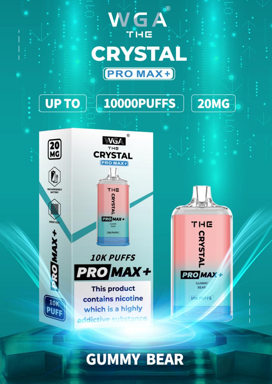 WGA The Crystal Pro Max + 10000 Disposable Vape Pod Device Box of 10 - WGA The Crystal Pro Max + 10000 Puff Disposable Vape - The Crystal Pro Max + 10000 Disposable Vape Puff Pod Bar - Wolfvapes.co.uk - Gummy Bear - Vape Fast UK - Vape Fast UK