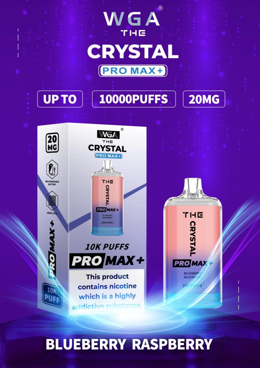 WGA The Crystal Pro Max + 10000 Disposable Vape Pod Device Box of 10 - WGA The Crystal Pro Max + 10000 Puff Disposable Vape - The Crystal Pro Max + 10000 Disposable Vape Puff Pod Bar - Wolfvapes.co.uk - Blueberry Raspberry - Vape Fast UK - Vape Fast UK